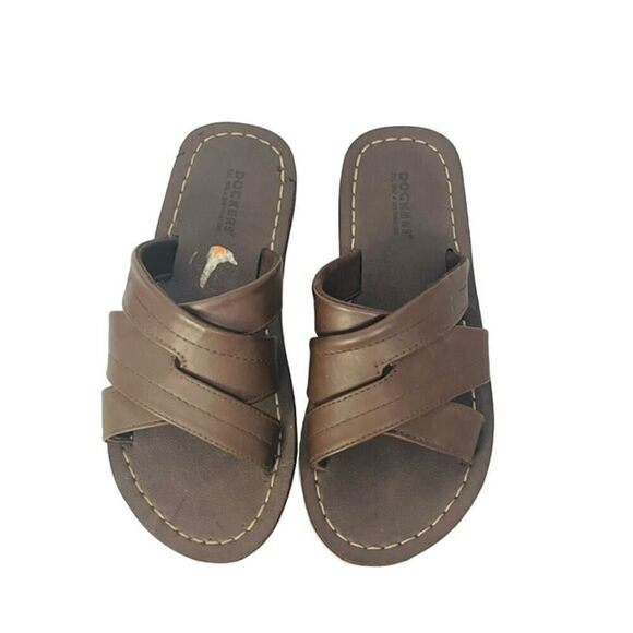 Dockers Brown Faux Leather X Slip on Summer Slide Sandal Mens Size 10 M - Picture 6 of 7